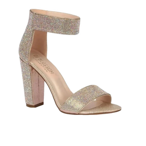 DeBlossom Celina-16 Open Toe Rhinestone Ankle Strap 4” Block Heel Shoe-Size 10